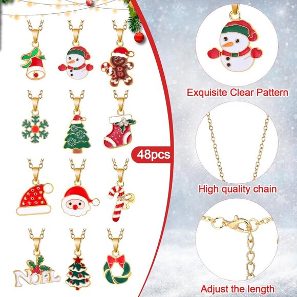 48 Pieces Christmas Necklaces Gift Set - Colorful Santa, Tree, Reindeer, Snowfla - Picture 3 of 7